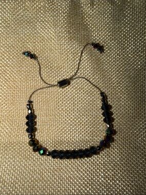 Black Blue Onyx Silver Chain Adjustable Bracelet